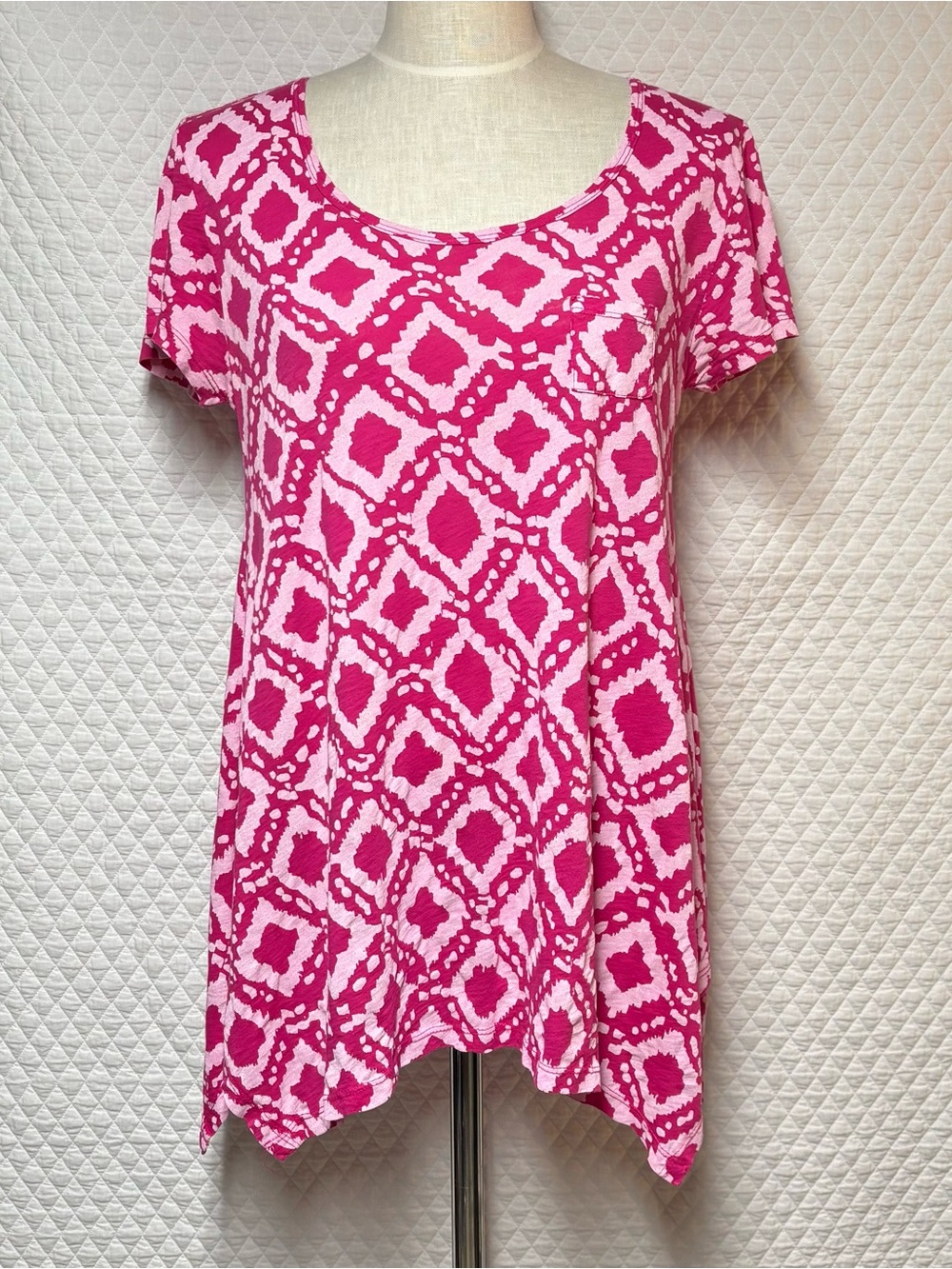 fresh produce Pink Patterned Short-Sleeve Scoop Tunic